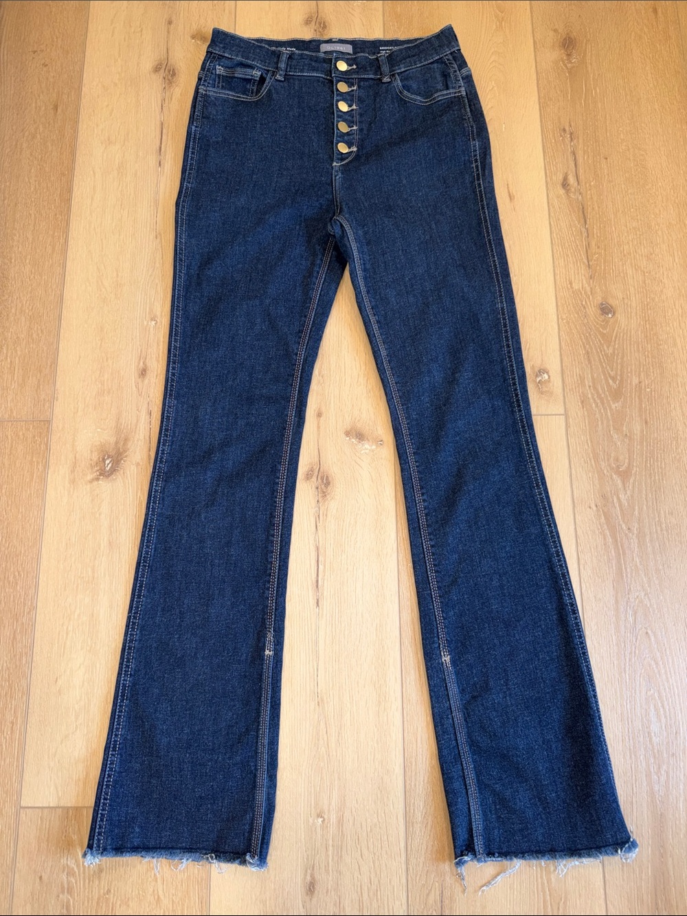 DL1961 Bridget Boot High Rise Instasculpt 33” Dark Wash Jeans Raw Hem